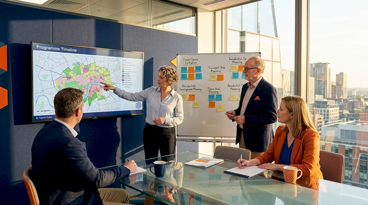 Urban planners in team video meeting session