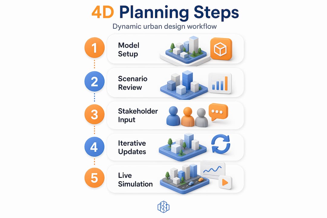 Infographic detailing 4D planning workflow steps