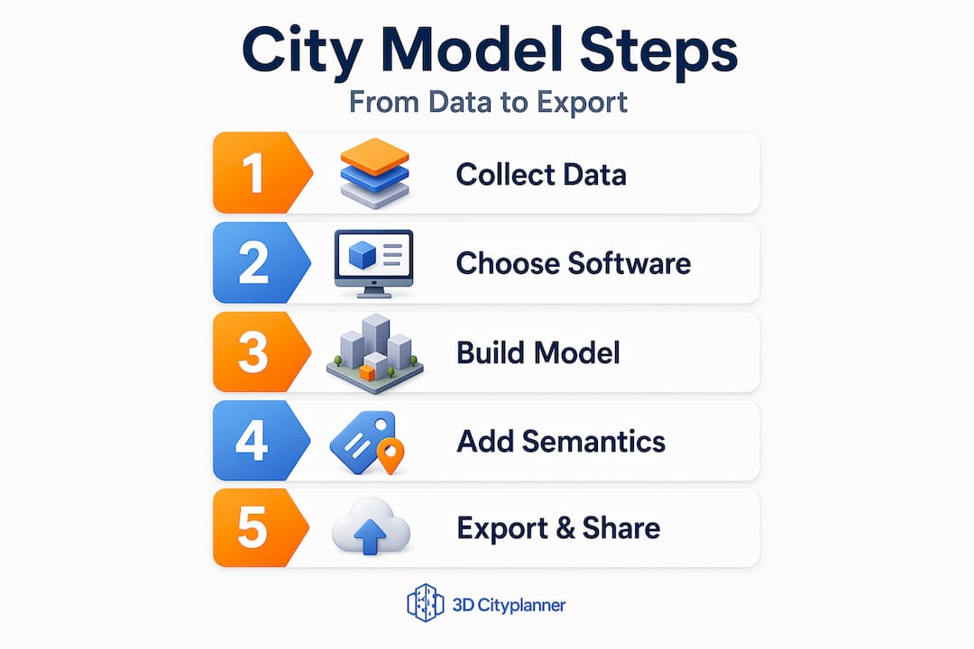 Infographic showing city modelling process steps
