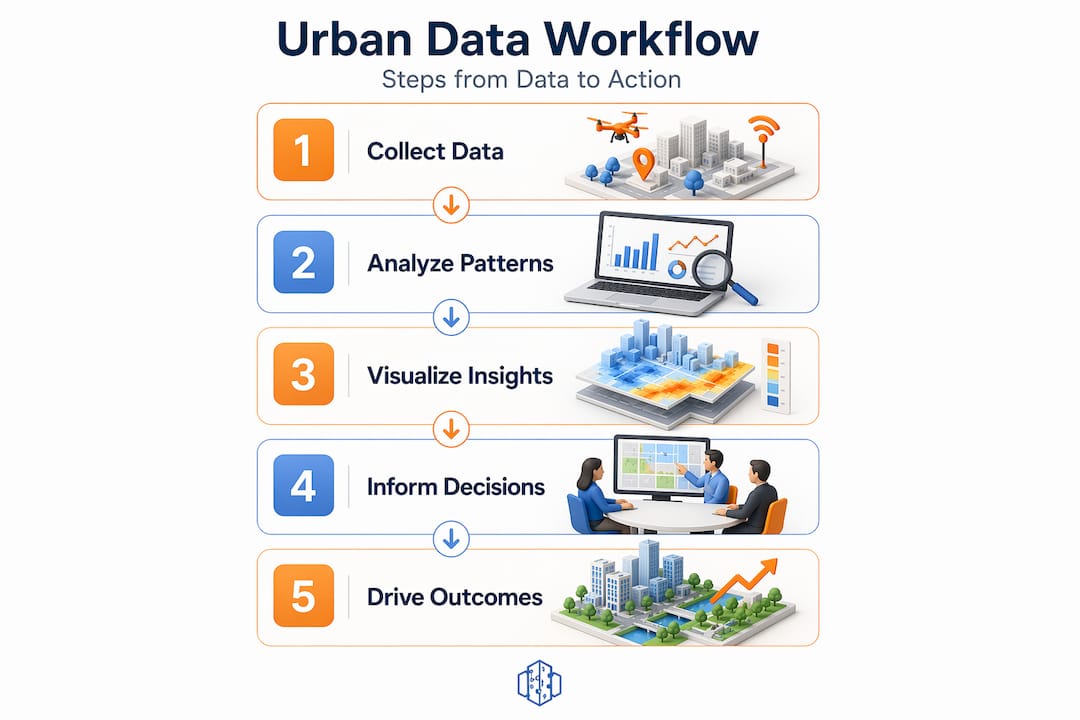 Infographic showing urban data workflow steps