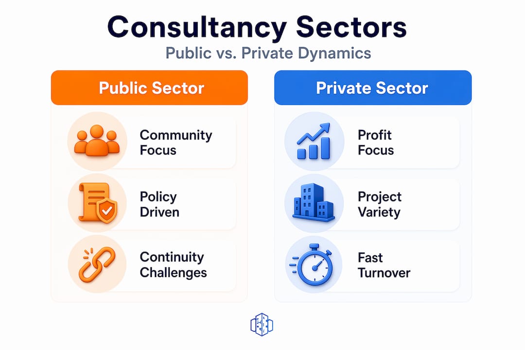 Infographic comparing public and private consultancy