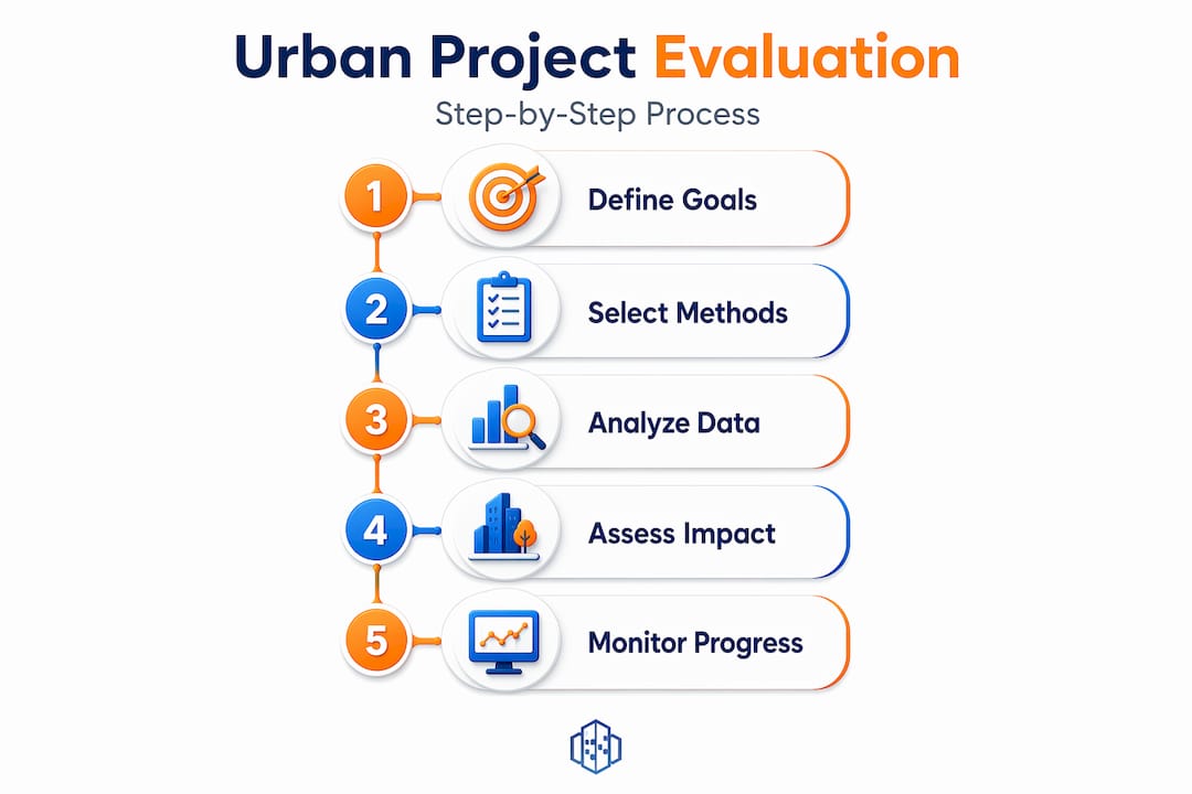 Infographic showing five-step urban evaluation process