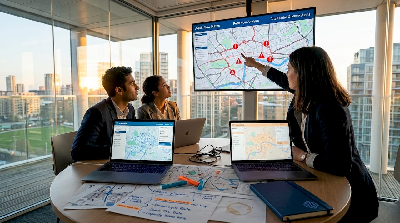 Urban planners analyzing digital city feedback