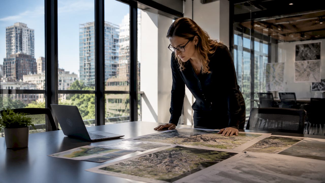 Urban planner reviewing site data maps