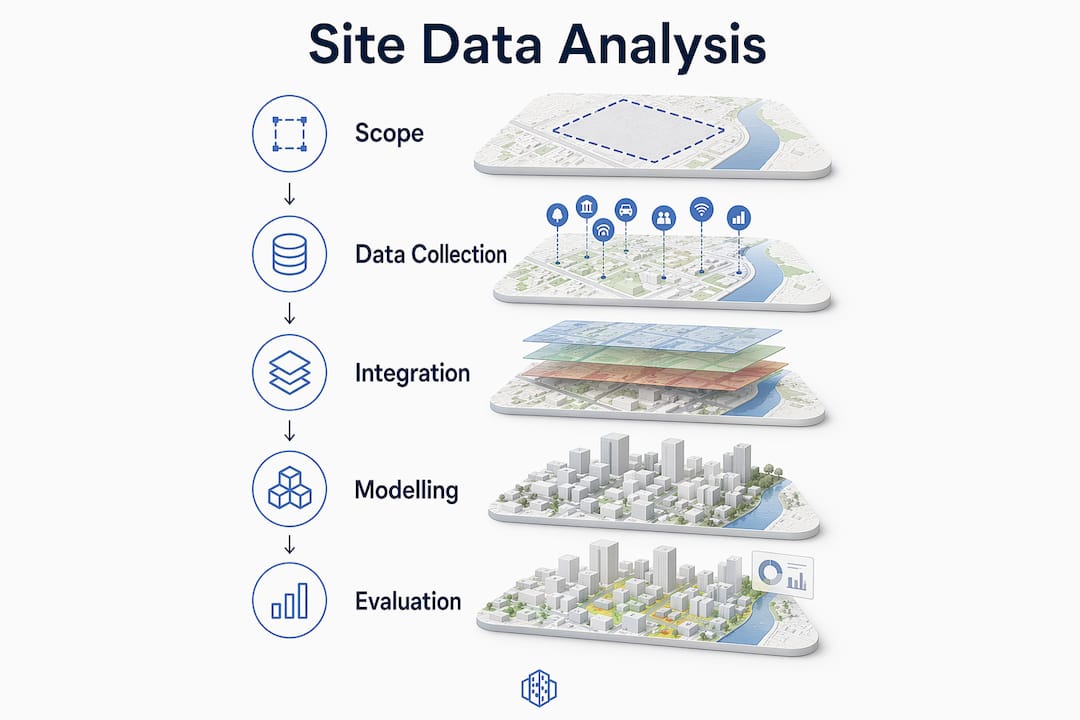 Infographic illustrating site data analysis steps