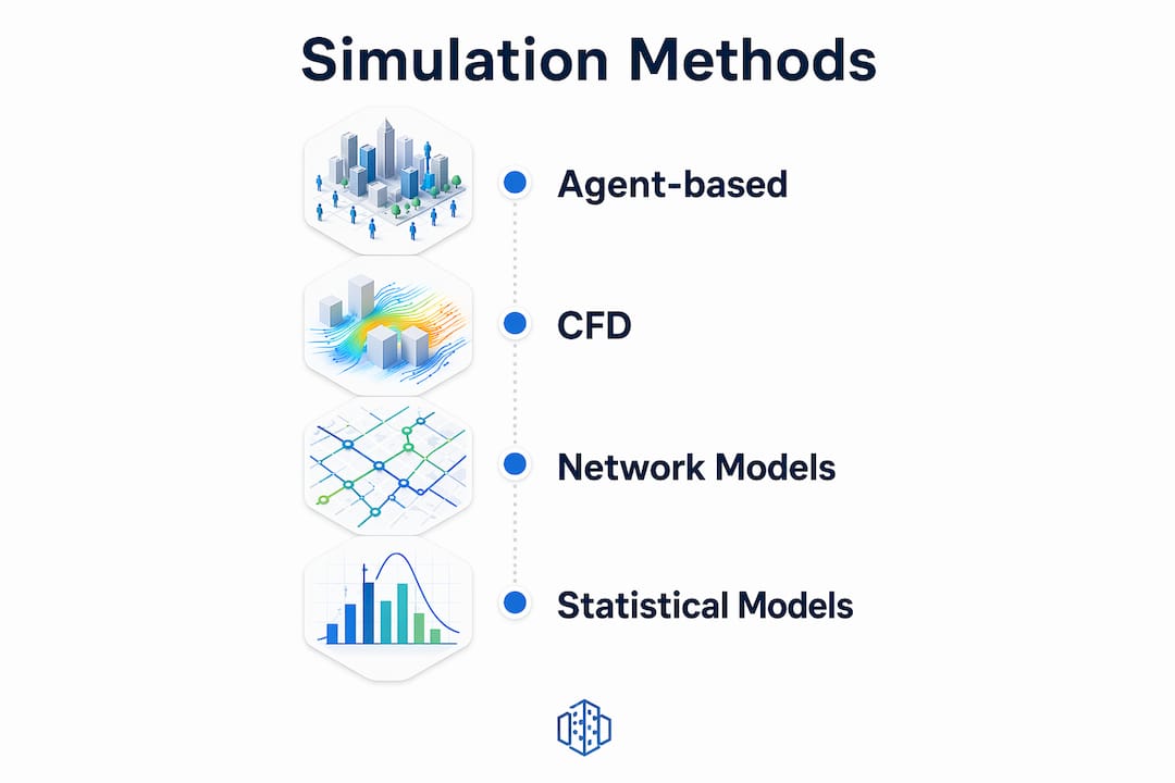 Infographic showing core urban simulation methodologies