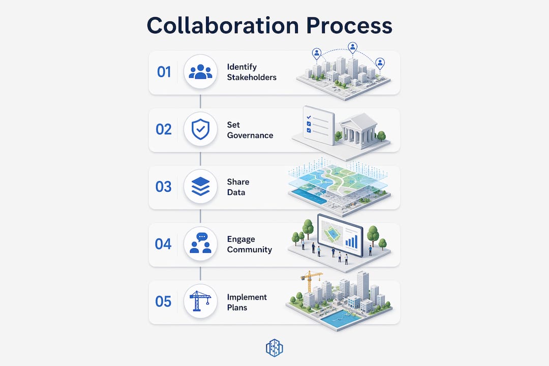 Infographic depicting urban planning collaboration steps
