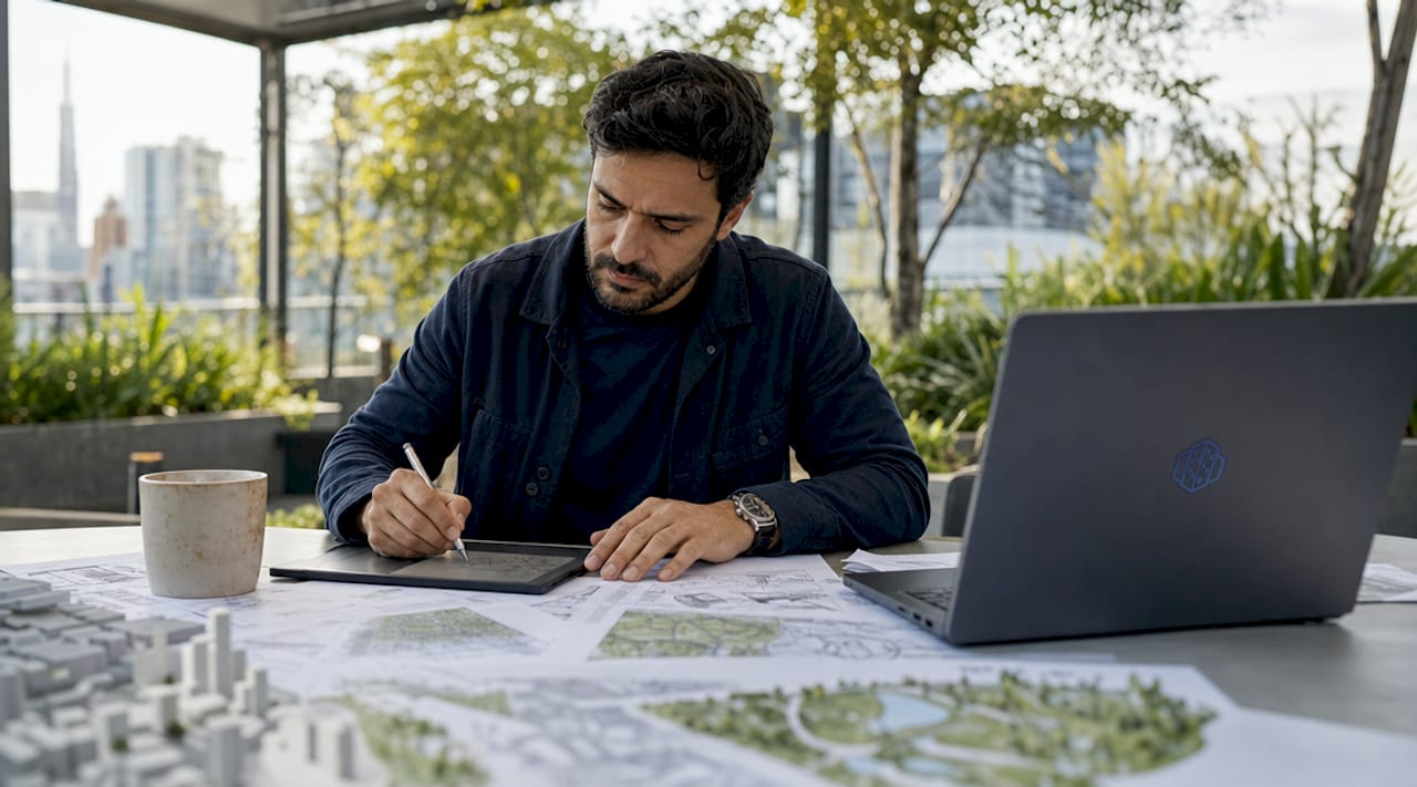 Urban planner working on generative design