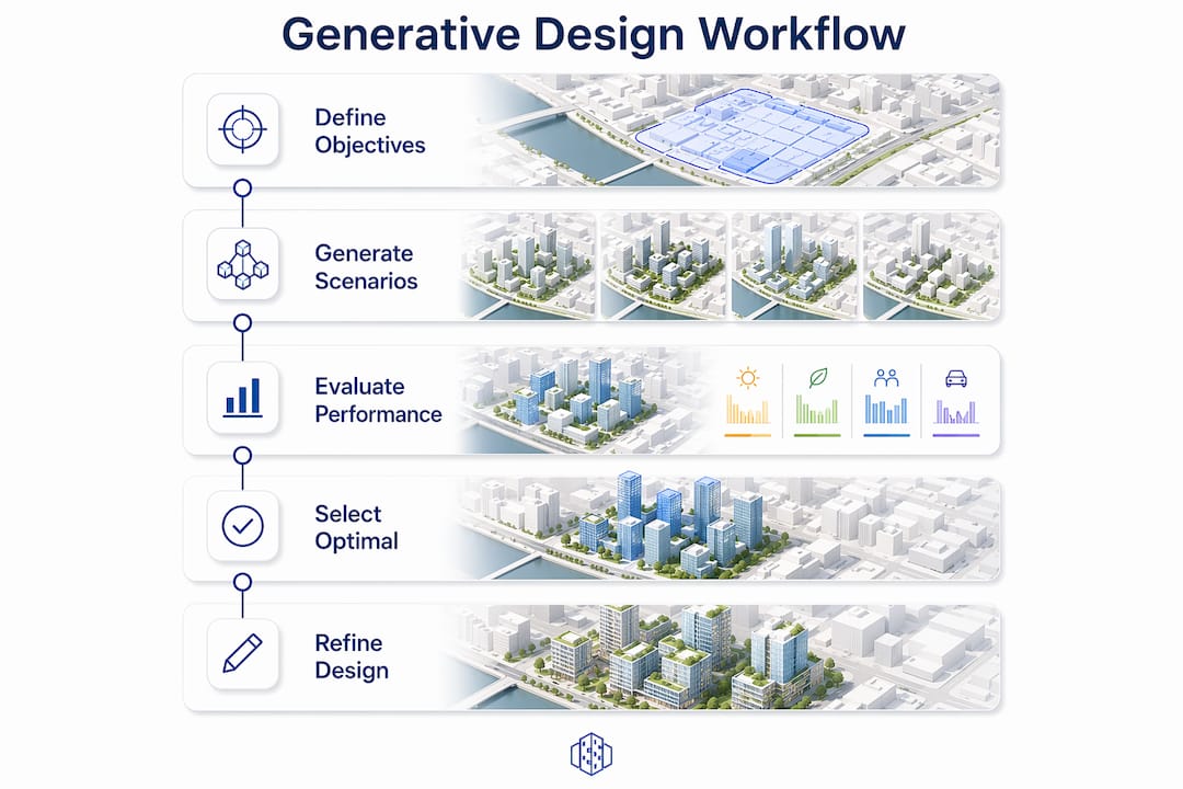 Infographic showing generative urban design workflow steps