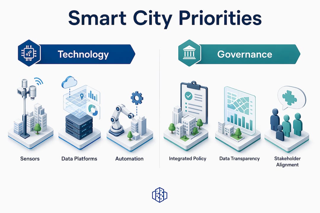Infographic comparing technology and governance in smart cities