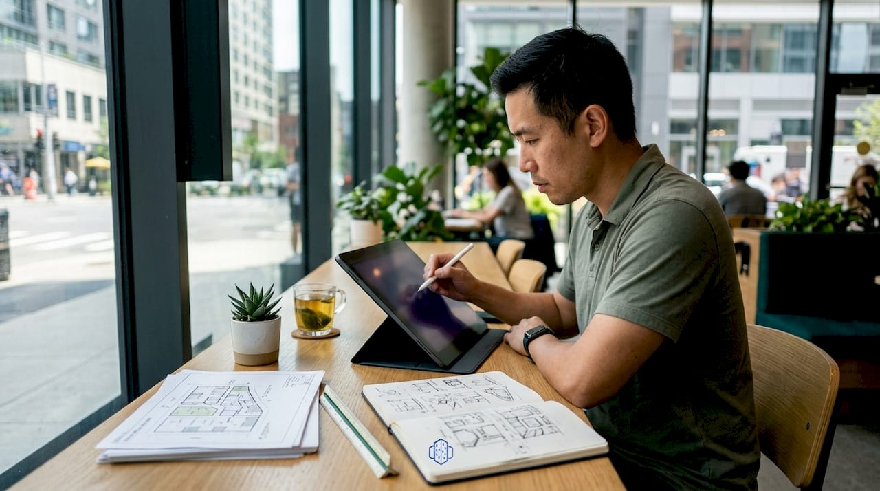 Urban planner working on 3D zoning model