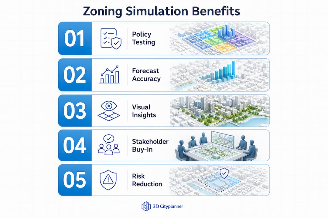 Infographic showing key benefits of zoning simulation