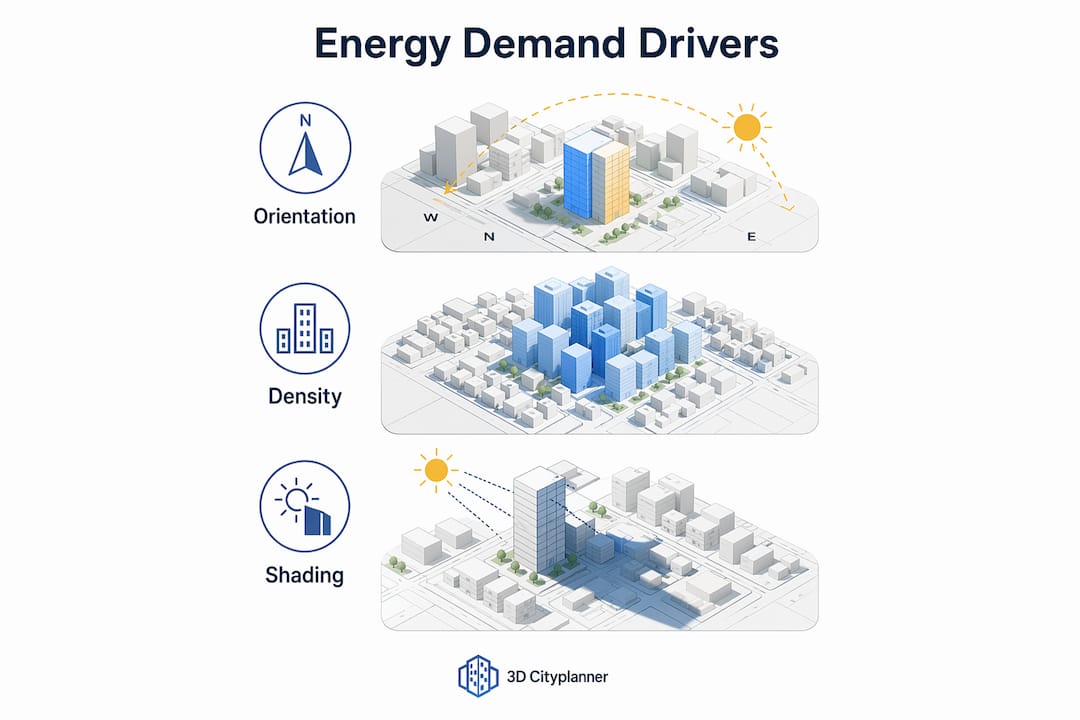 Infographic illustrating urban energy demand factors