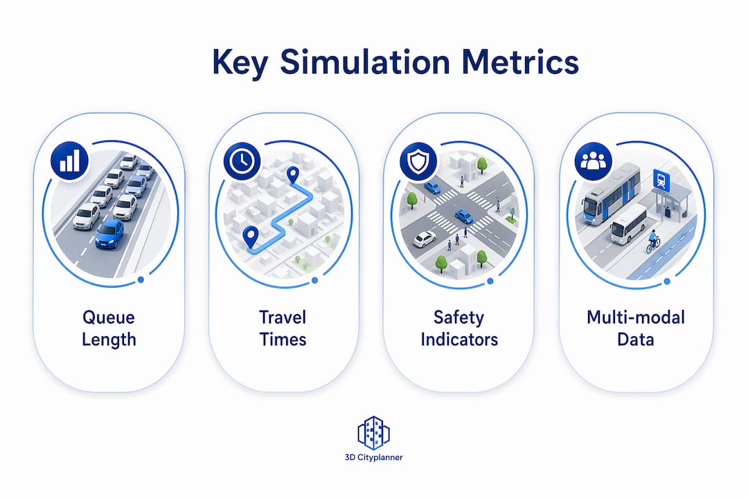 Infographic showing key traffic simulation metrics
