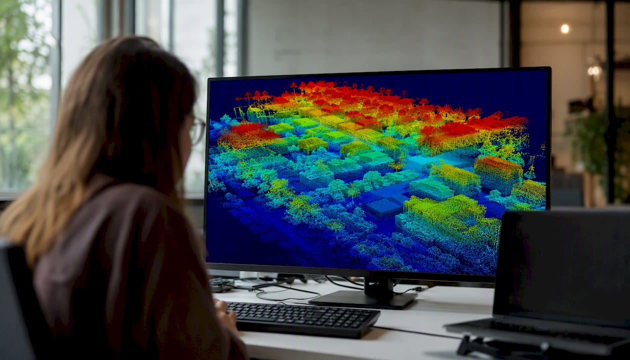 3D LiDAR point cloud of urban buildings and trees