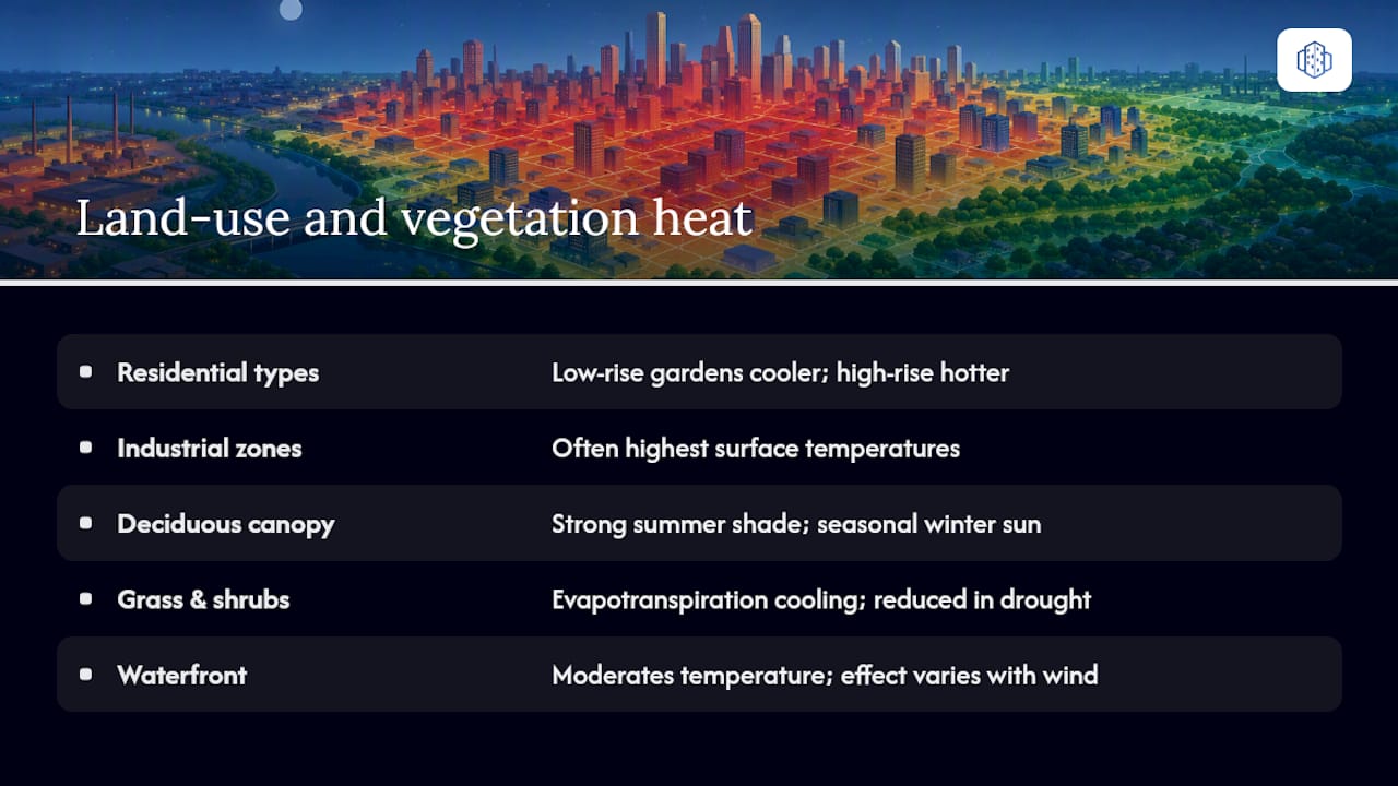 Diagram showing heat intensity by land use and vegetation
