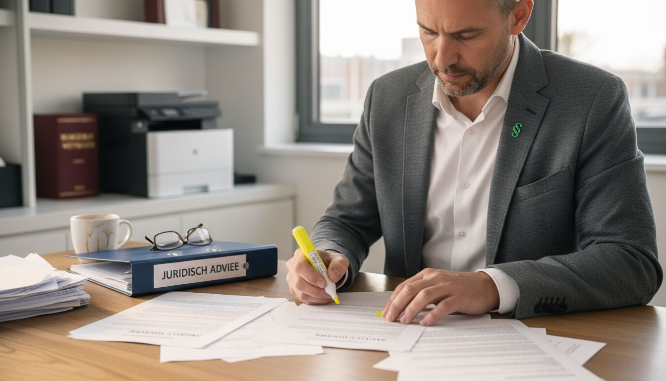 Een juridisch expert kijkt de voorwaarden grondig na.