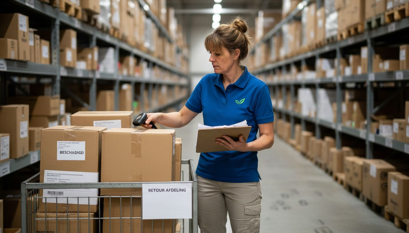 Magazijnmedewerkers controleren binnengekomen retourpakketten.