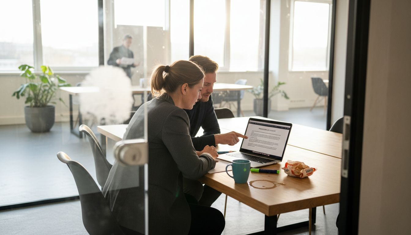Tijdens een overleg gaan collega’s met elkaar in gesprek over de privacyregels.