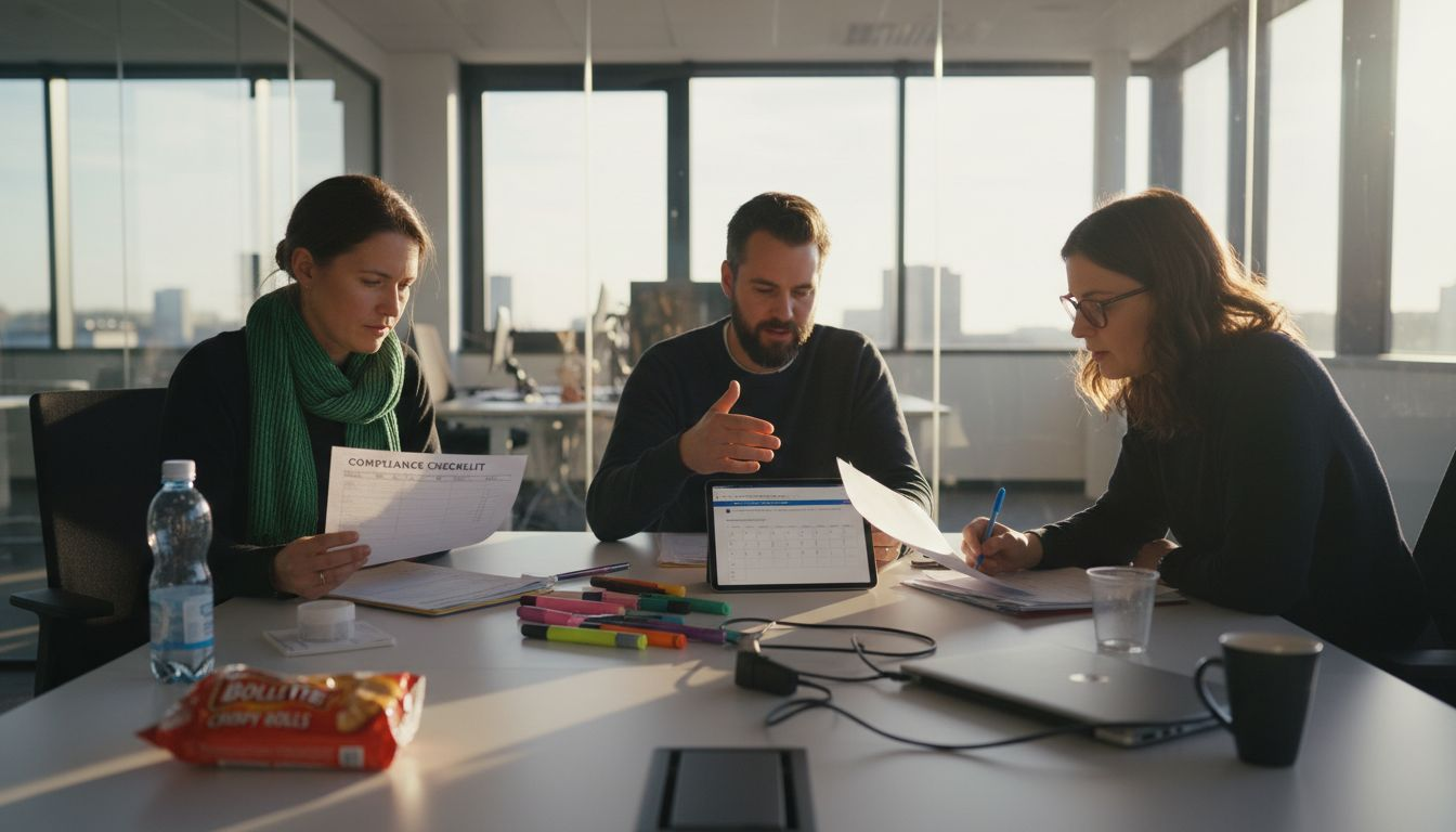 Het team loopt samen de compliance-checklists door.