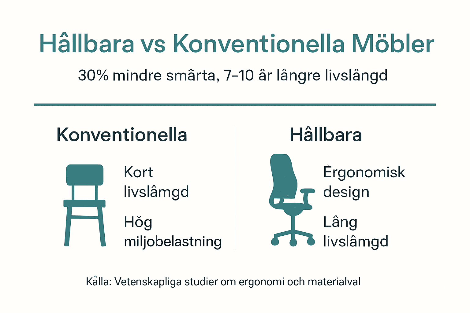 Infografik som visar skillnaderna mellan hållbara och traditionella möbler