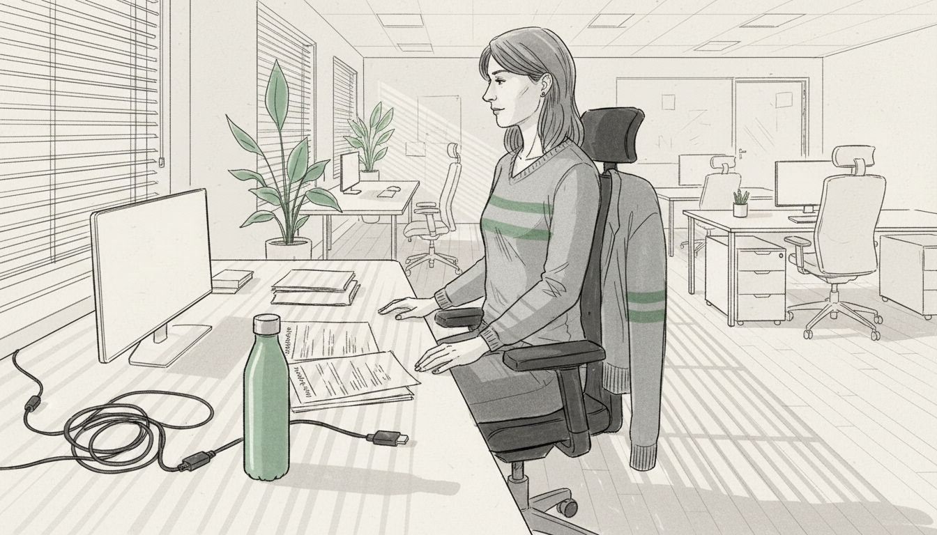 Kvinna som justerar höjden på sin ergonomiska kontorsstol