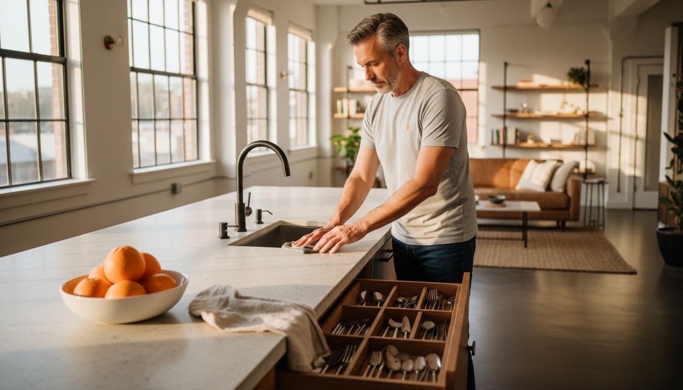 Minimalist open-plan kitchen and living area