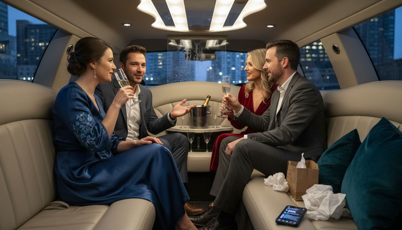 Limo interior with guests enjoying luxury tour
