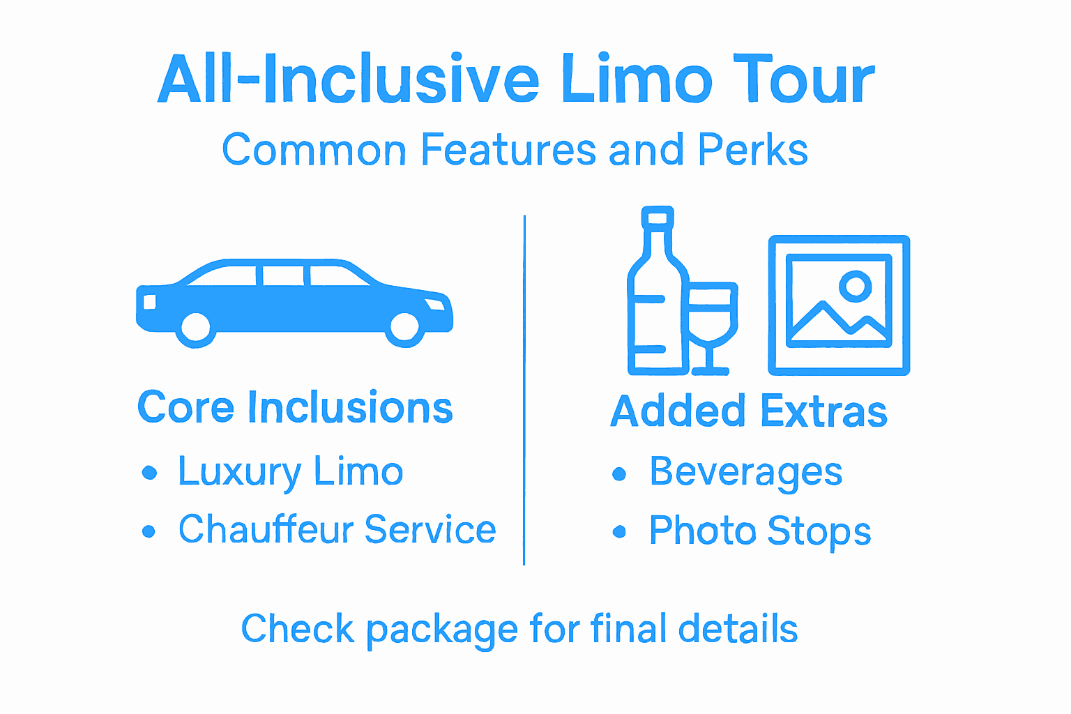 Infographic listing standard all-inclusive limo tour features