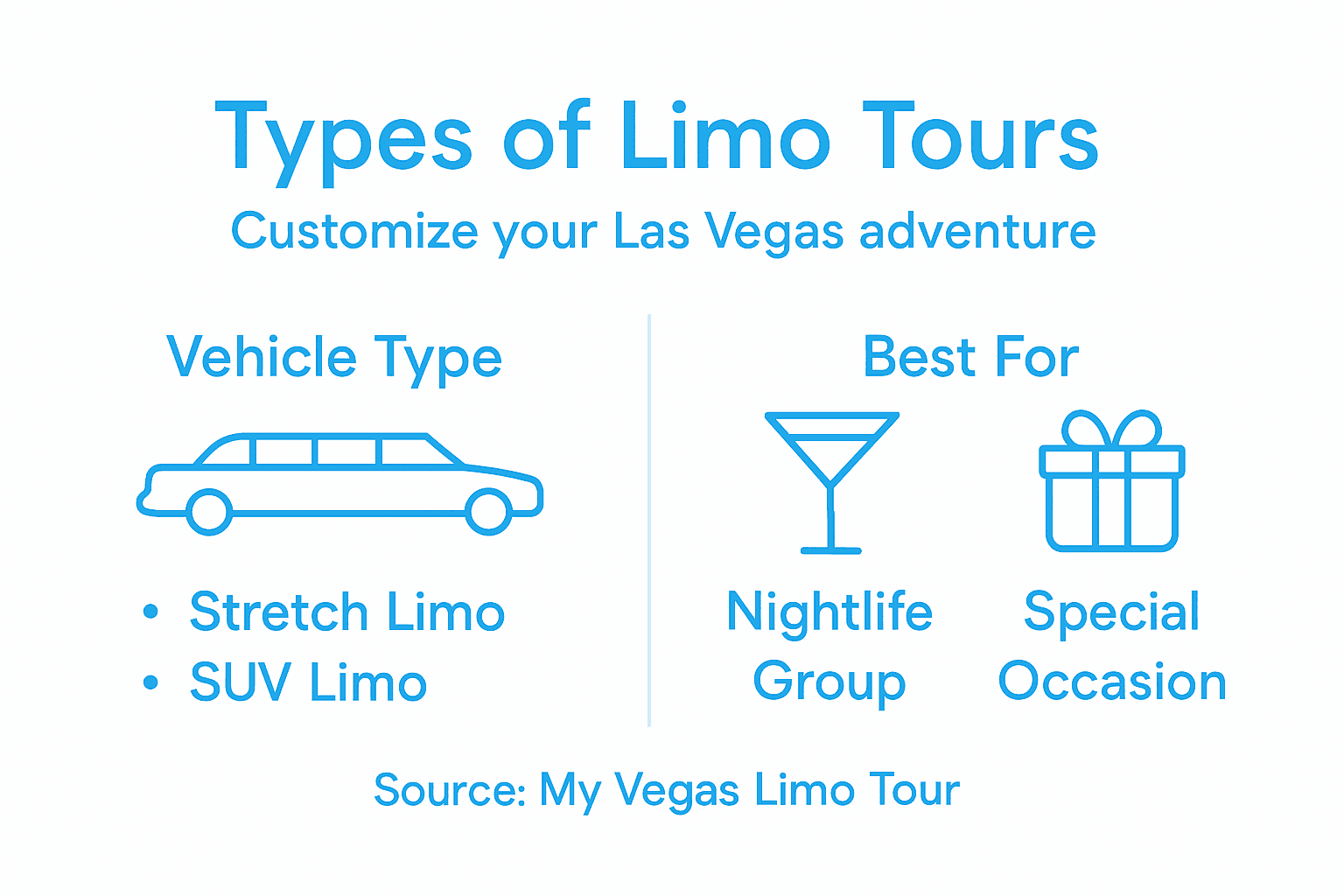 Infographic summarizing main limo tour types