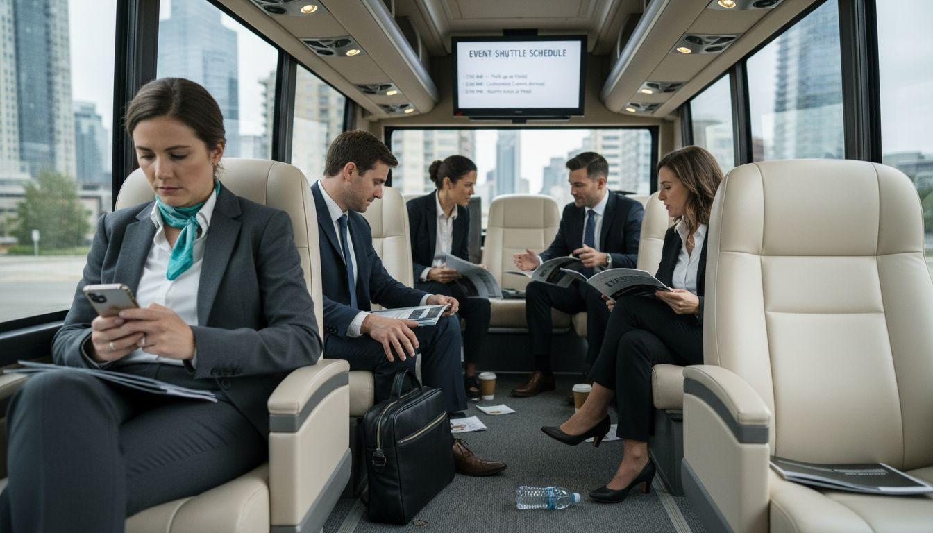Business group inside coach bus in Vegas