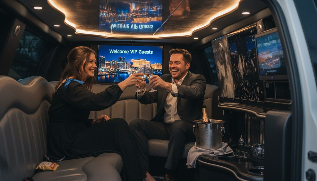 Guests enjoying VIP limo interior amenities