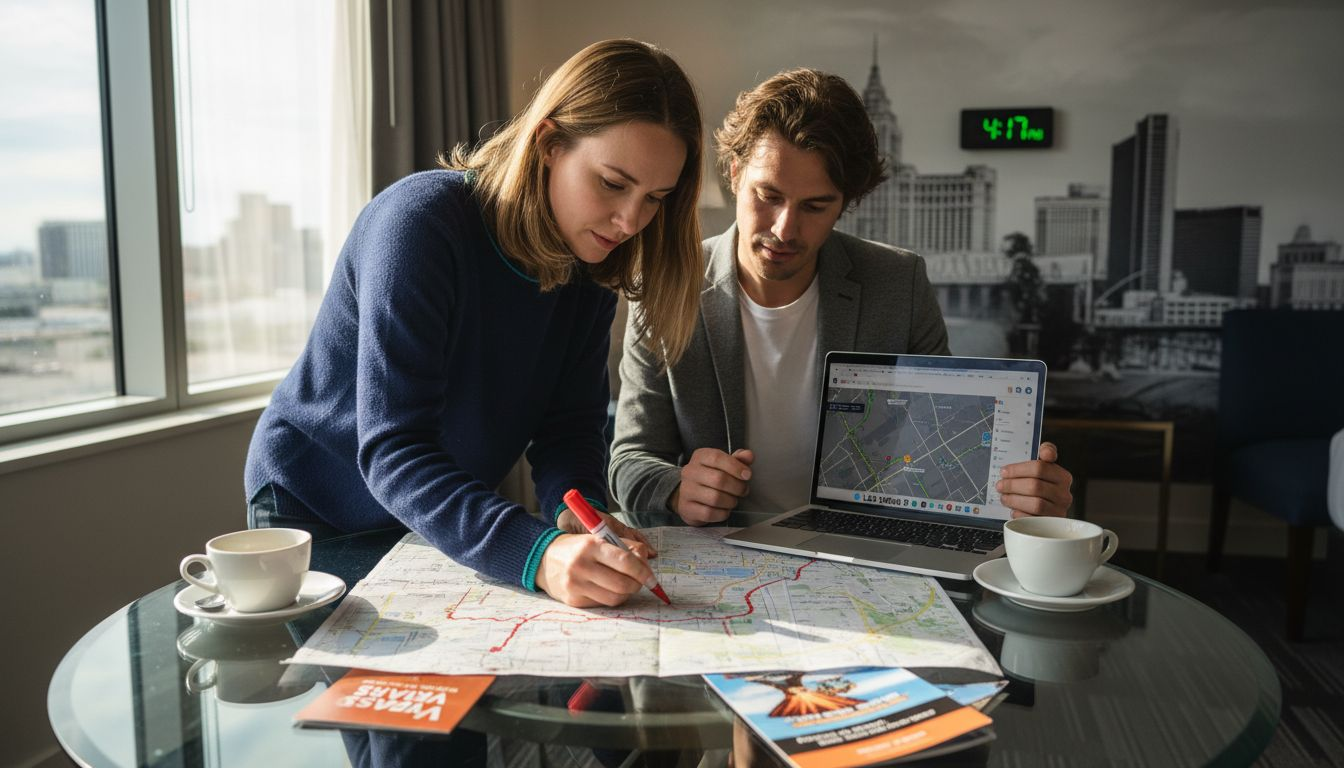 Couple planning Vegas limo route together
