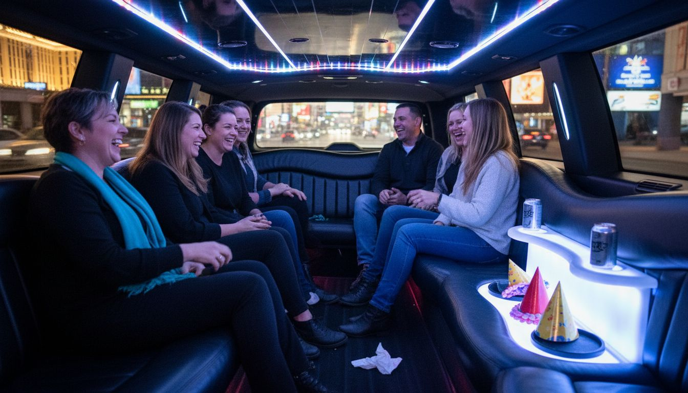 Group enjoying SUV limo tour interior