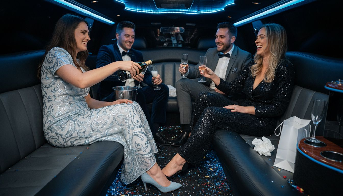 Guests enjoying luxury limo interior features