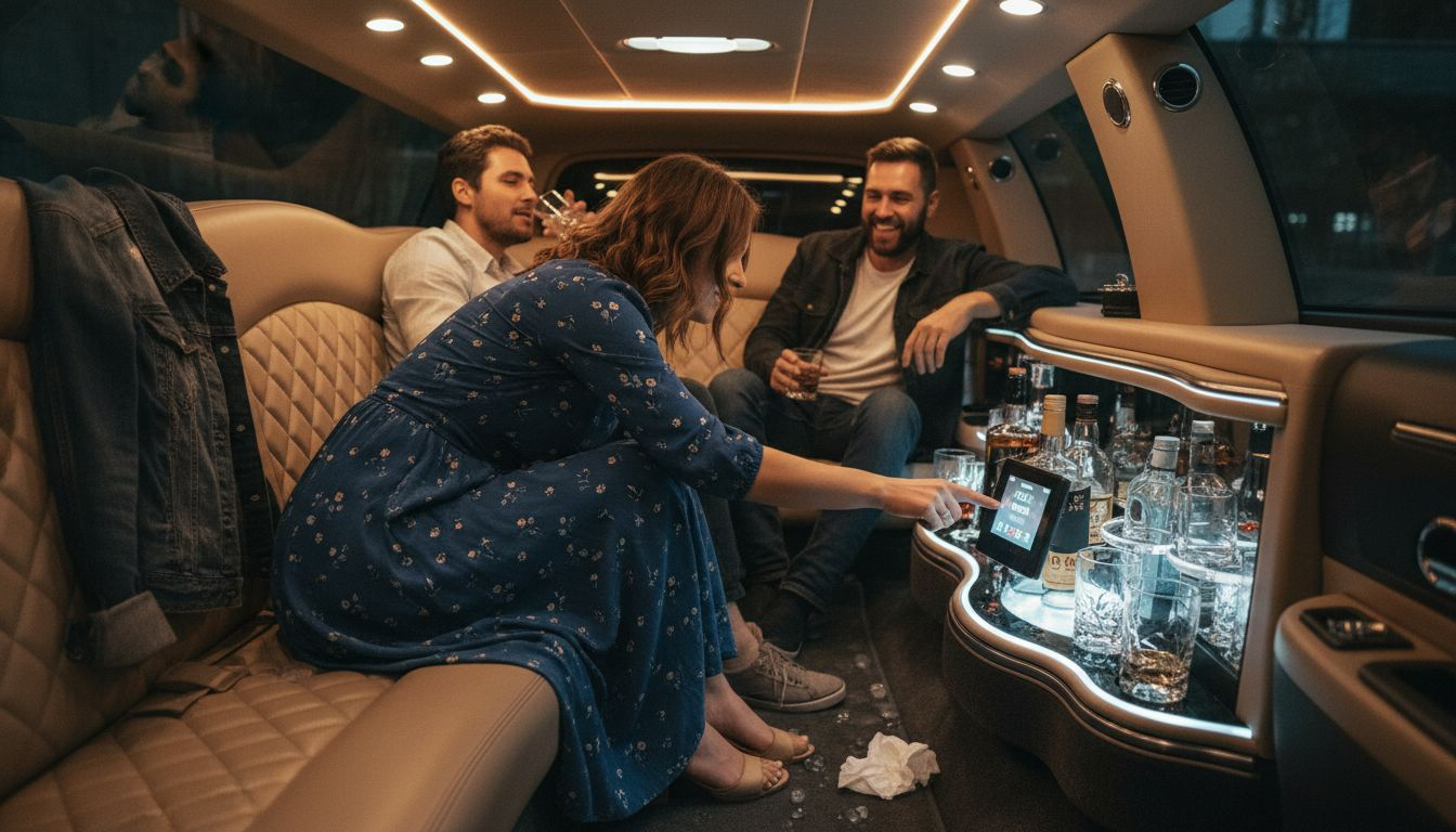 Friends choosing drinks in customized limo