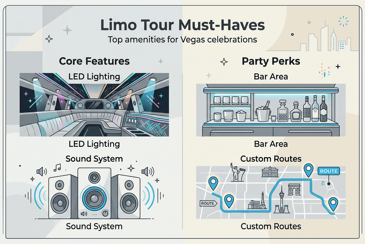 Infographic showing limo tour key amenities