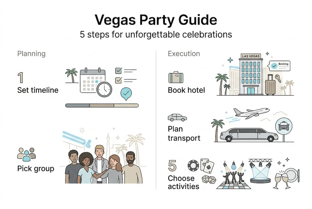 Infographic showing 5 Vegas party steps