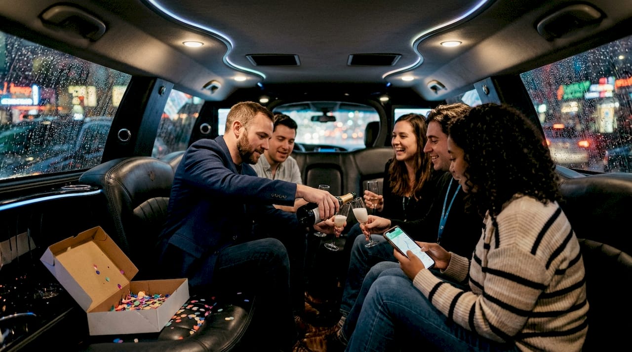 Friends celebrate inside Las Vegas stretch limo