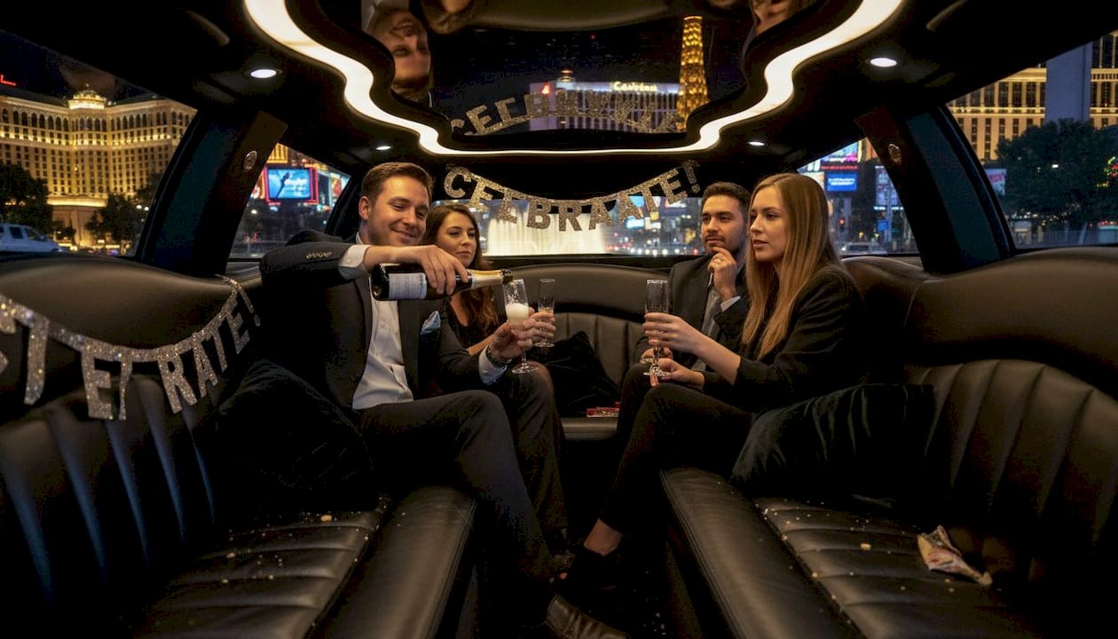 Guests enjoying tour inside limo Vegas