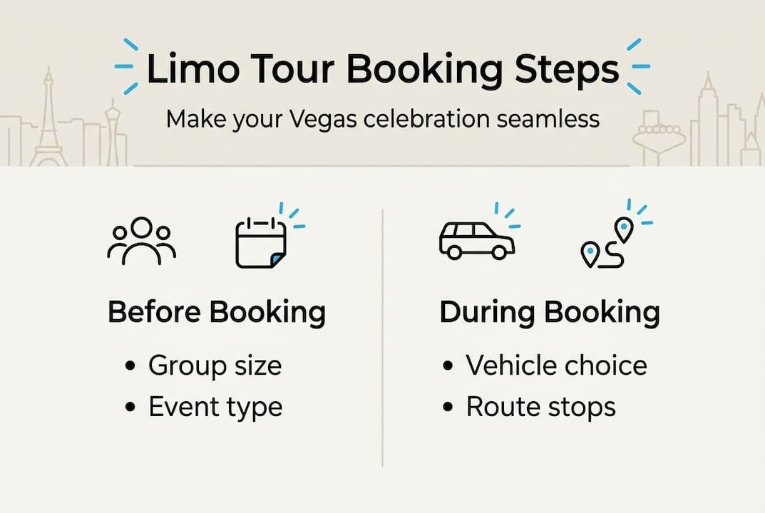 Infographic shows limo booking steps and essentials