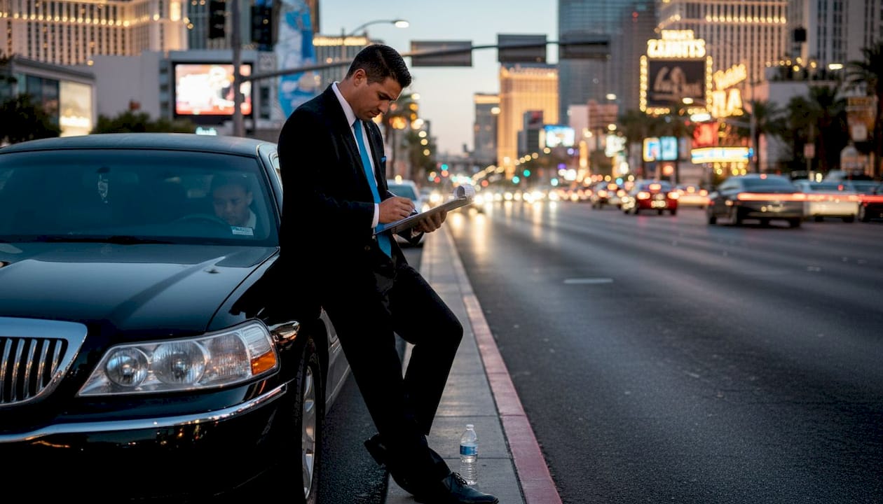 Las Vegas chauffeur prepares luxury limo tour