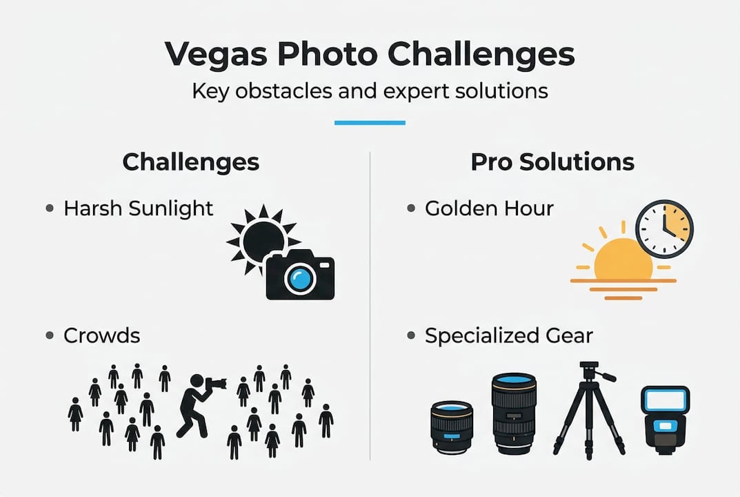 Infographic comparing Vegas photography challenges and solutions