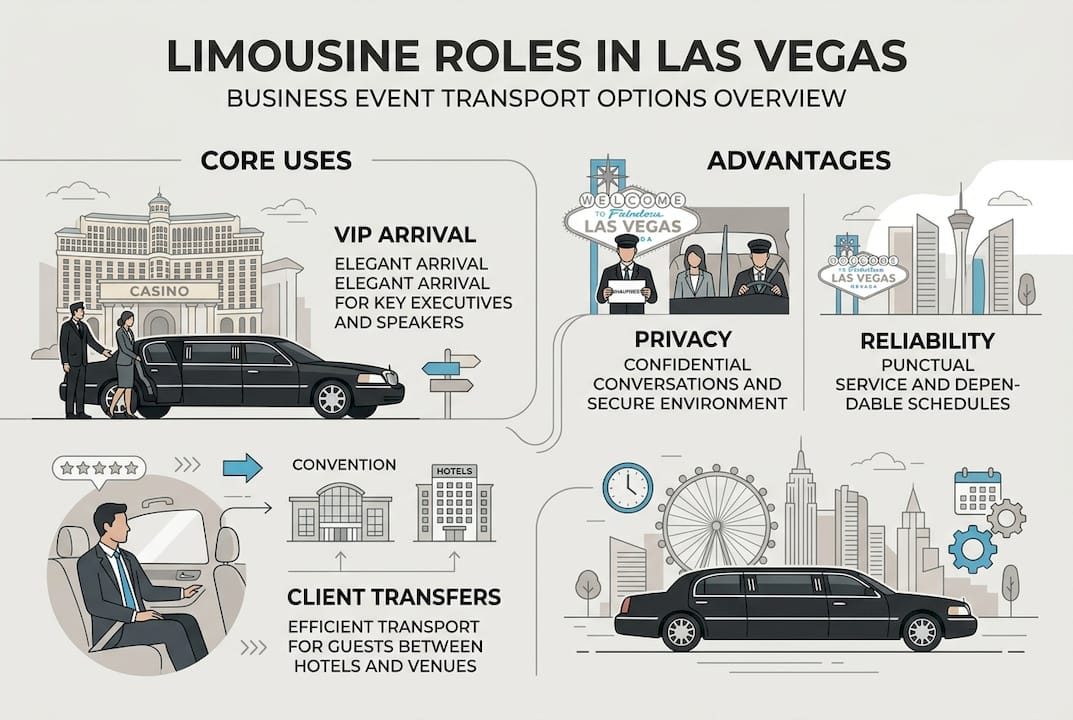 Infographic comparing business limousine uses and benefits