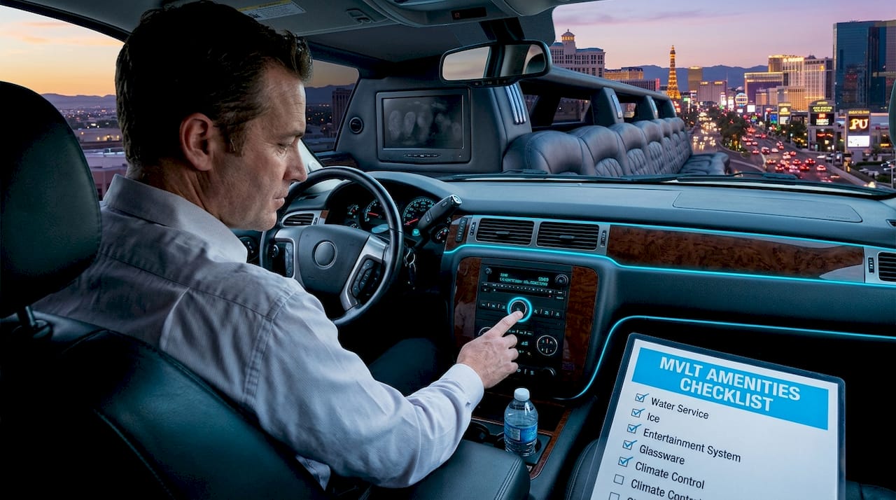Chauffeur adjusts limo dashboard features