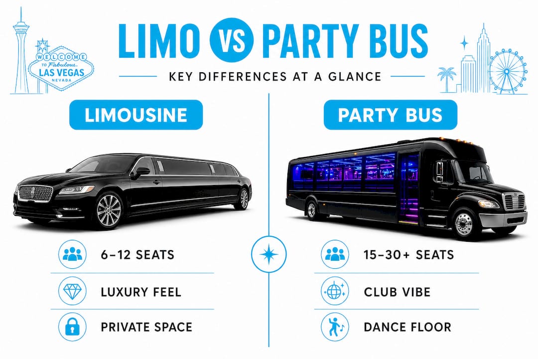 Infographic comparing limousine and party bus features