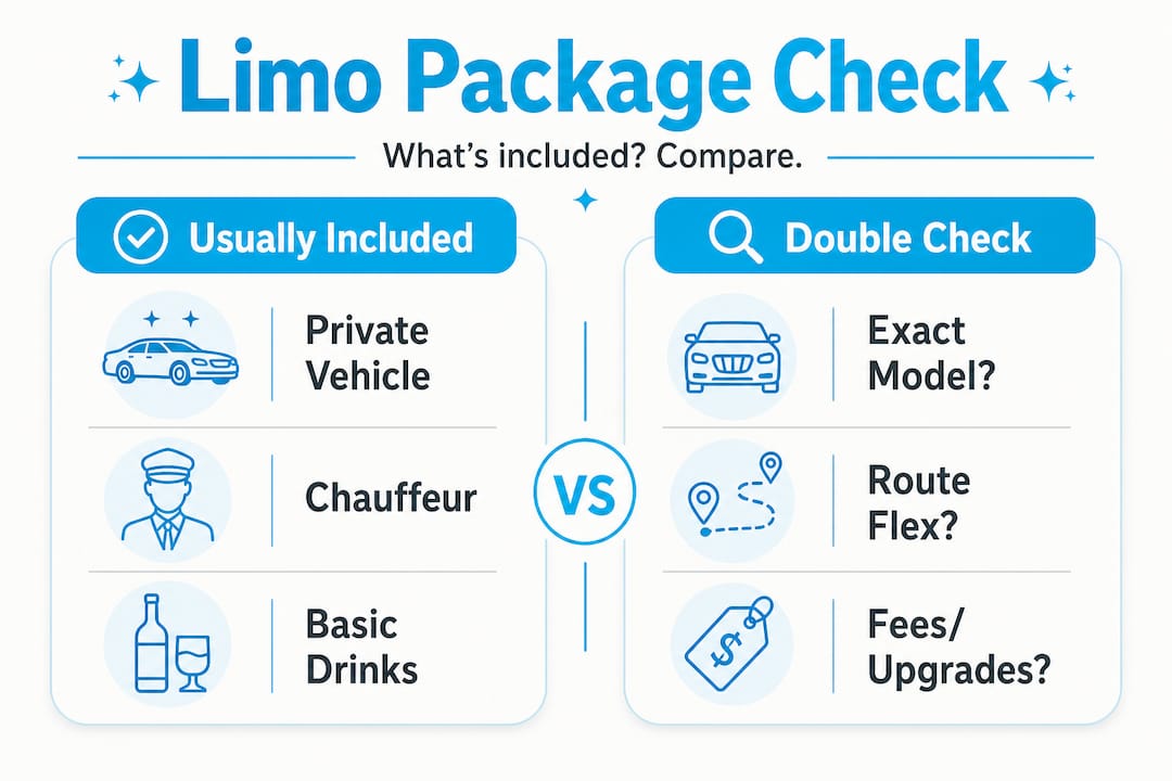 Infographic comparing limo package inclusions checklist