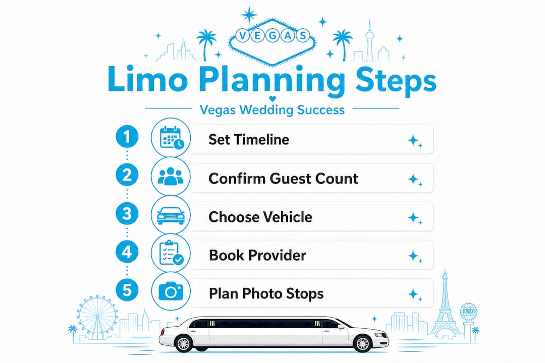 Infographic showing Vegas wedding limo planning steps