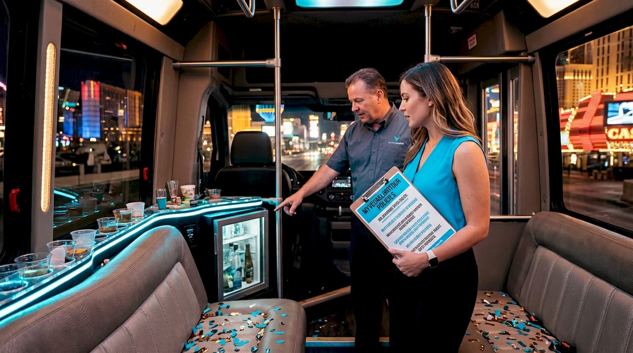Checking beverage policy inside party bus