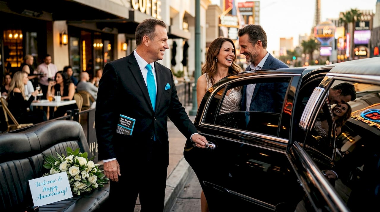 Driver welcomes guests for luxury celebration